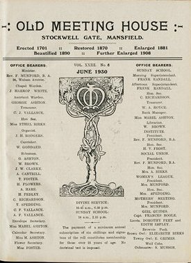 Newsletter of the Old Meeting House, Mansfield, June 1930 (OL K 7)