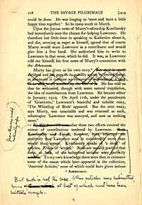 Page from 'The Savage Pilgrim' with crossings out and comments written by Murry