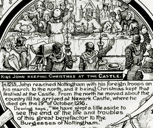 Illustration showing King John keeping Christmas at the castle