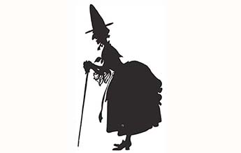 Illustration of an old witch leaning on a cane