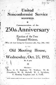 Brochure cover for anniversary service by the United Nonconformist Service in Mansfield, 1912