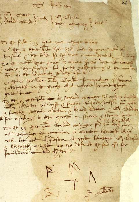 Presentment Bill relating to William Brewster from 1598