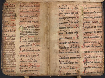 Leaves from a service book, used in the binding of L'Estoire del Saint Graal, WLC/LM/7, inside front cover