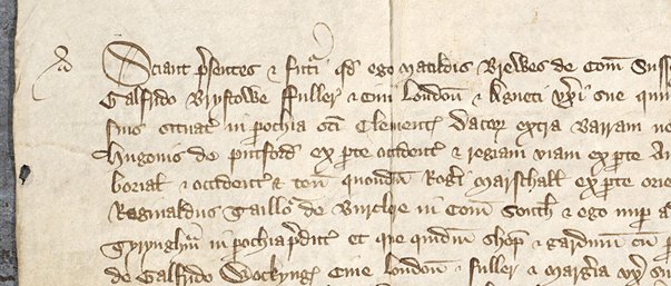 Detail from title deed in Latin, 1388, Ne D 4716