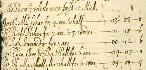 Detail from Cromwell rental, 1642 (Ne A 54) - 'Meddow the whole rent'
