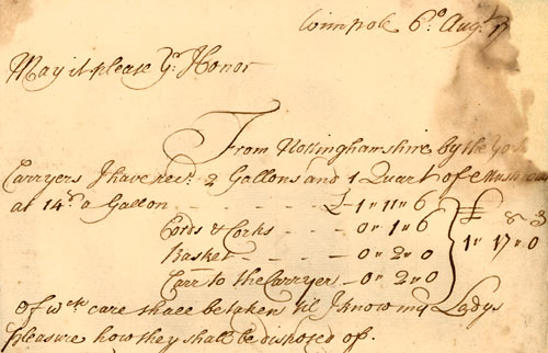 Detail from letter from John Cossen, 1724 (Pl C 1/468)