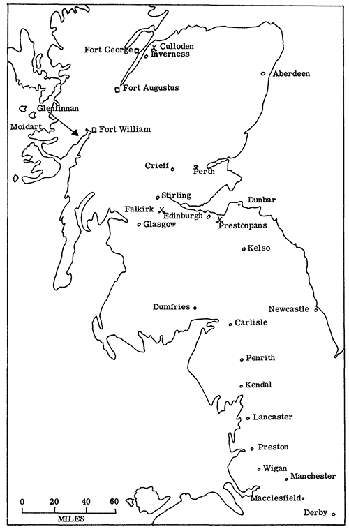 Map showing Jacobite acitivity during the rebellion