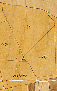 Detail from Hand-drawn and coloured plan of Earl Manvers’ estate in Laxton, 1862, showing enclosures