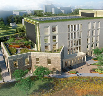 An artist's impression of the new Lincoln Medical School with rooftop gardens