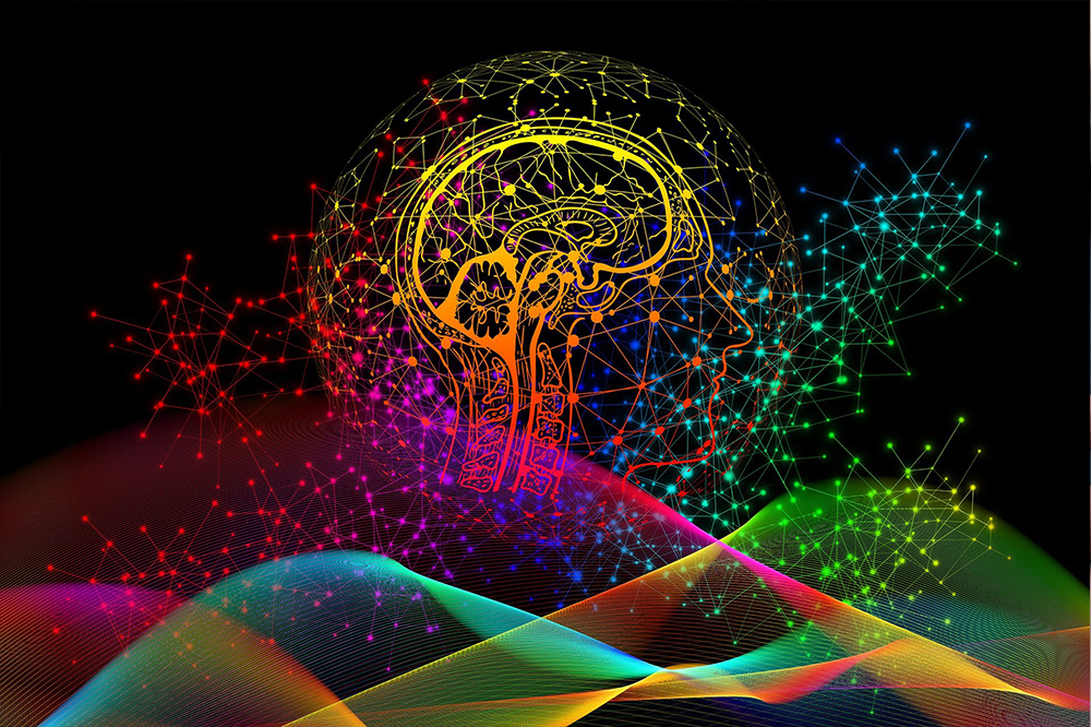 Multicoloured brain thinking illustration