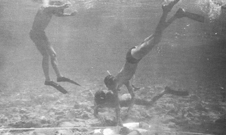 Snorkellers survey the site 1968