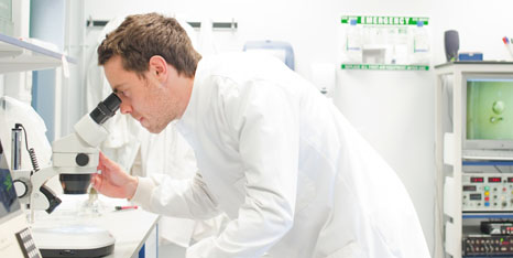 Male student working with a microscope