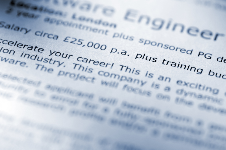 A photo of the text of a job advert