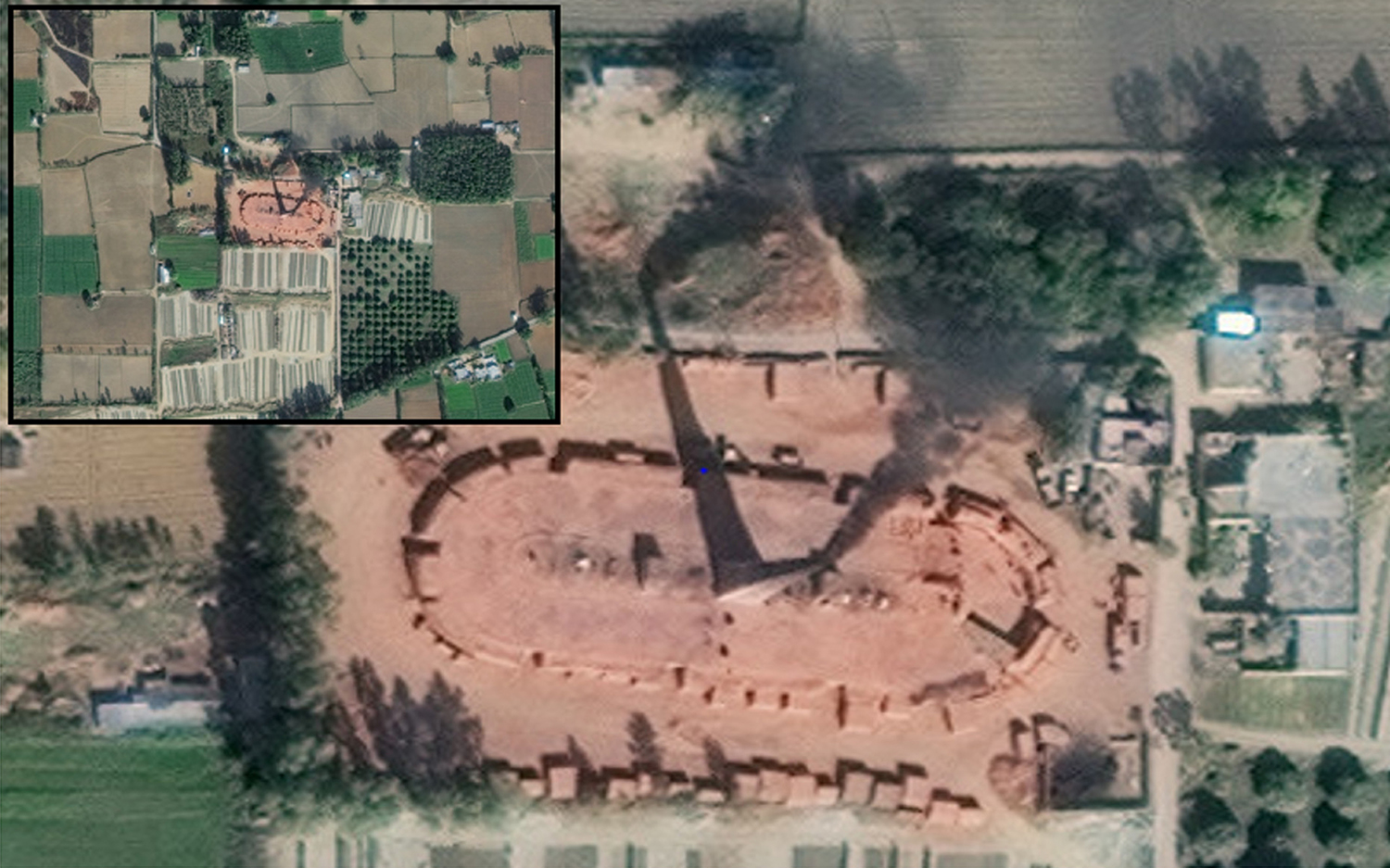 An example of a Fixed Chimney Bull’s Trench brick kiln in India.