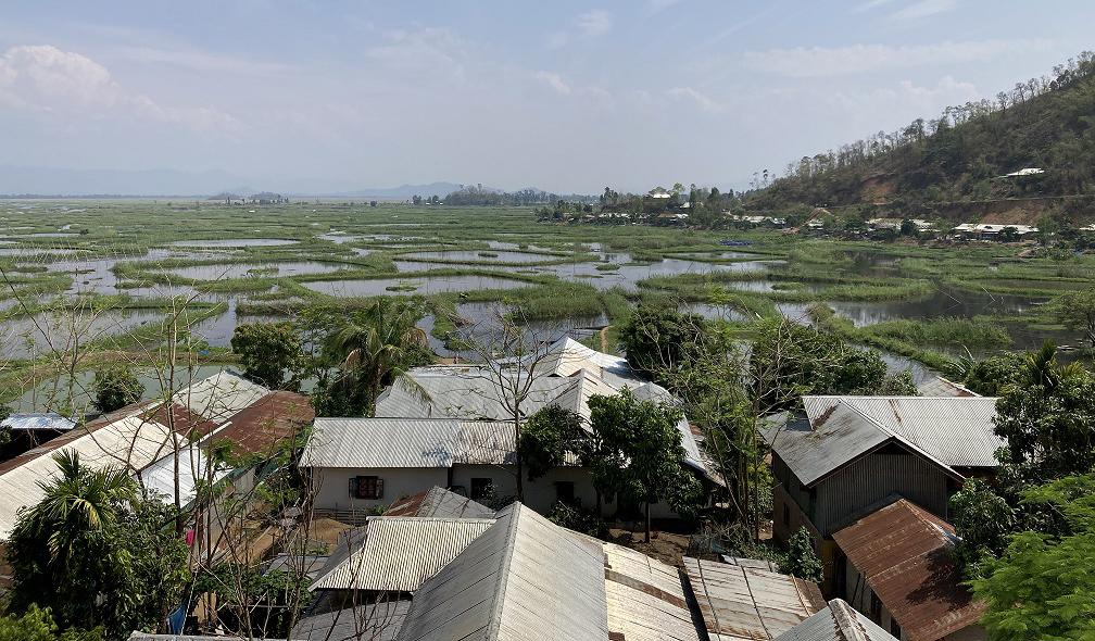 View of the floating phumdis islands used for fishing, looking south across Loktak Lake © University of Nottingham