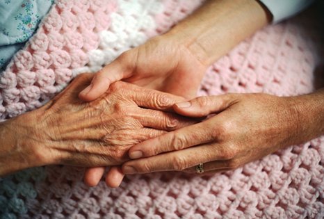 elderly, holding hands
