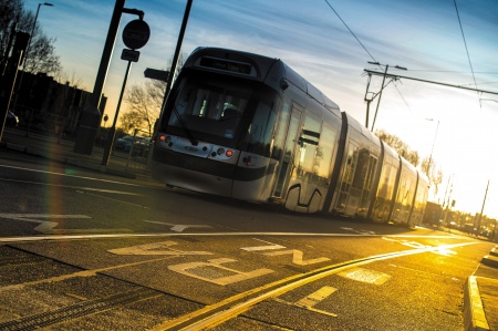 Tram outside the University of Nottingham