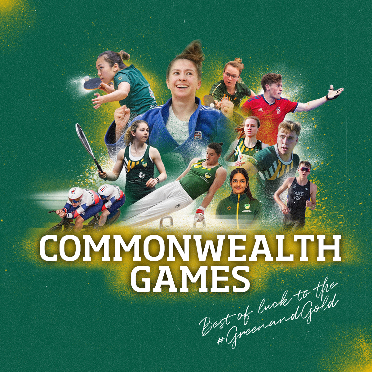 Graphic of University of Nottingham athletes who are competing at the 2022 Commonwealth Games
