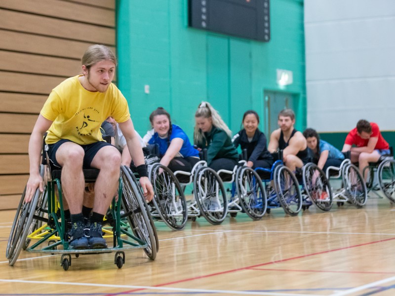 Students in wheelchair line up at David Ross Sports Village