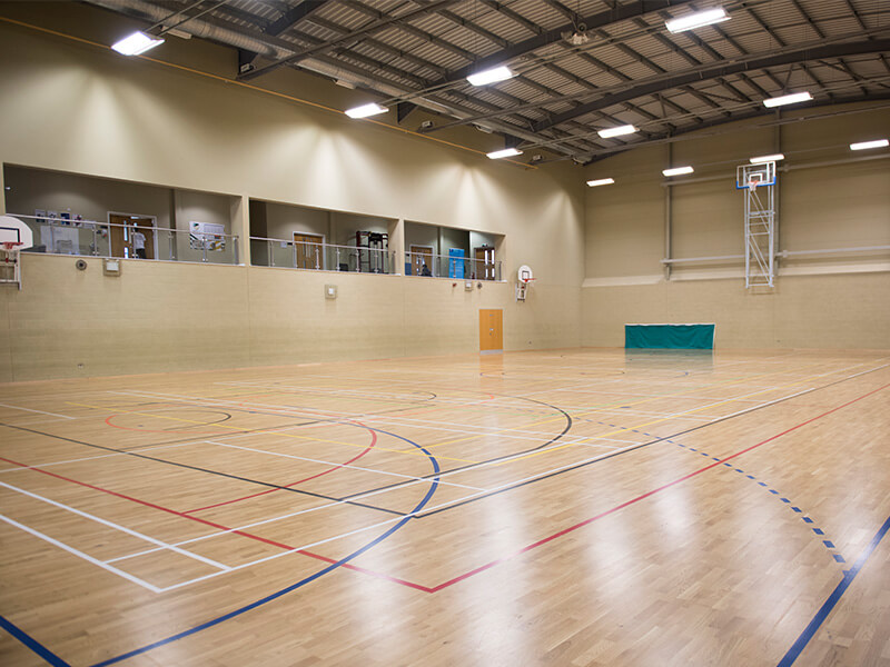 The sports hall and viewing gallery at Sutton Bonington Sports Centre, located at Sutton Bonington Campus