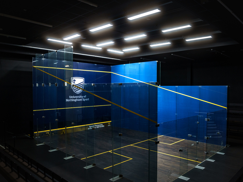 All-glass squash court at David Ross Sports Village