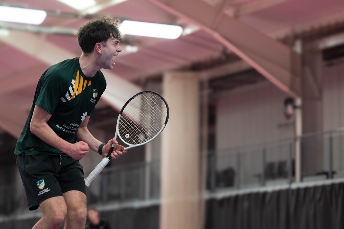 University of Nottingham Men's tennis celebrate a point on their way to 2025 gold at BUCS Big Wednesday