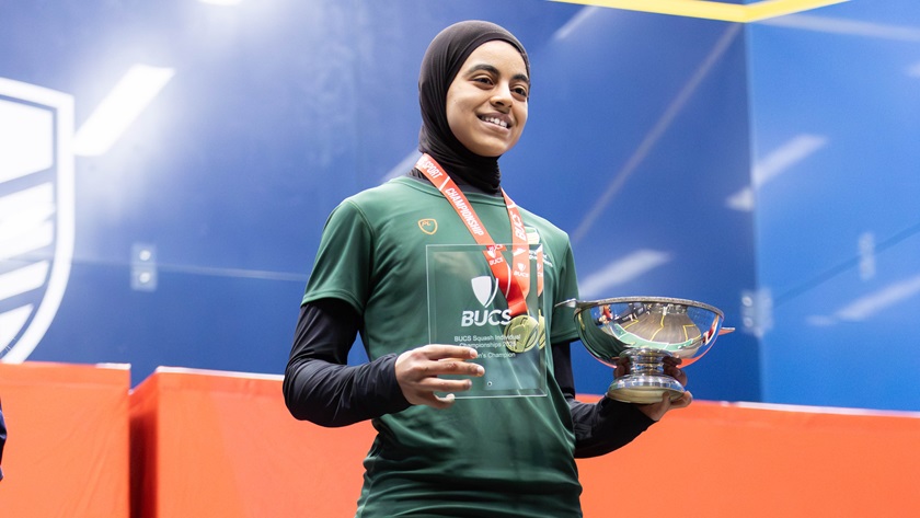 University of Nottingham athlete Jana Safy on the podium at the 2025 BUCS Squash Individual Championships
