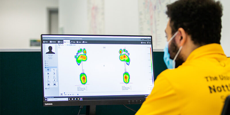 A clinician Footscan® technology in our Sports Injury Clinic, located at David Ross Sports Village