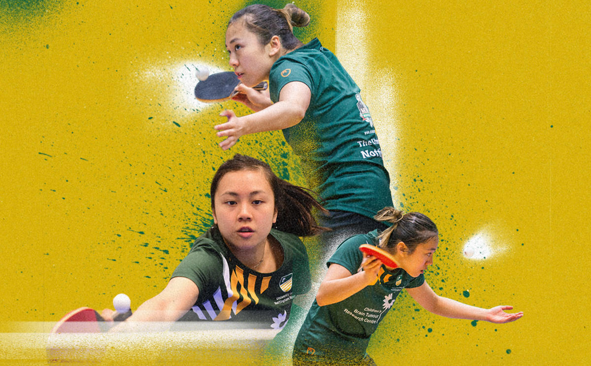 A graphic of Tin-Tin Ho playing Table Tennis for the University of Nottingham