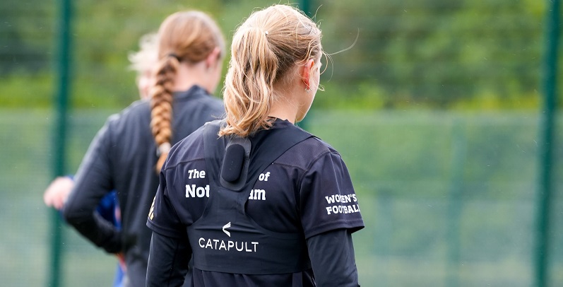 Women's Football player wears Catapult vest