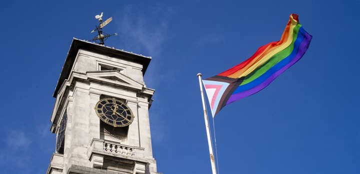 LGBTQIA+ flag flying on the University of Nottingham's Trent Building