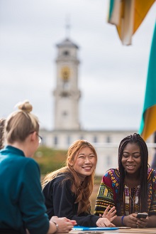Undergraduate students on The Terrace, Portland Building, University Park