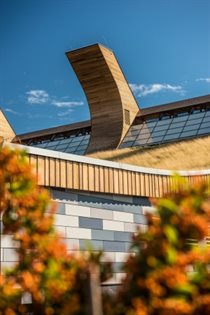 View of the GSK carbon neutral lab with solar panels visible