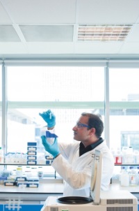 Male postgraduate student working in the Microbiology laboratory