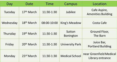 Table of dates for roadshows