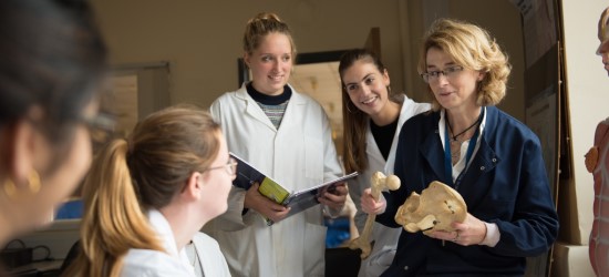 Female undergraduates studying bones, Anatomy Suite, Nottingham Medical School, Queens Medical Centre