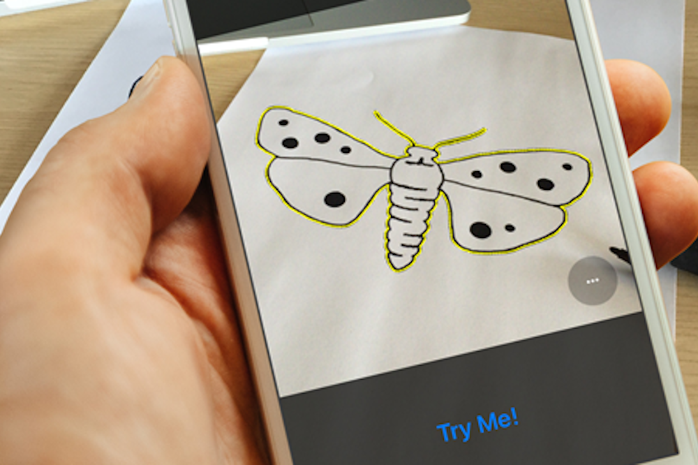 Outline description of a butterfly on a smartphone