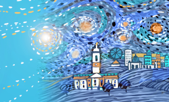 Health Humanities logo of neurons connecting to Van Gough art