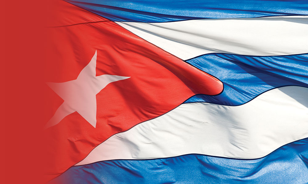Close up of Cuban flag blowing in wind