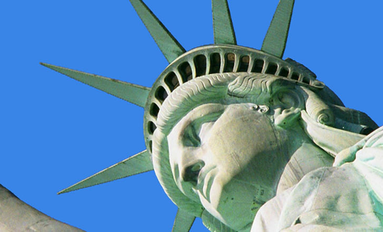 Close up of the head of the Statue of Liberty
