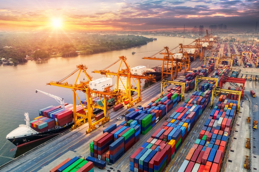Logistics and transportation of container cargo ship