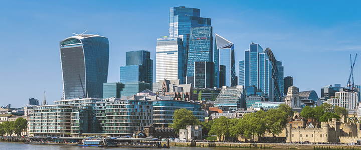 London Financial district skyline, taken from the riverside.
