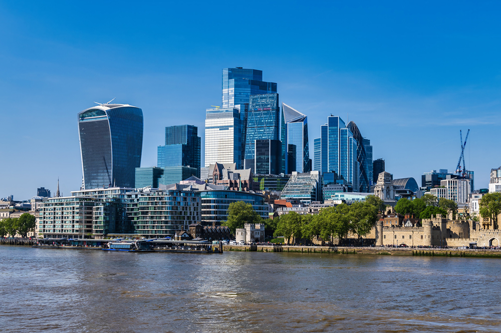 London financial district skyline taken from across the river.