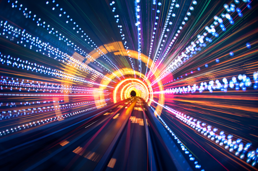 Abstract image of a tunnel with lots of colourful lights