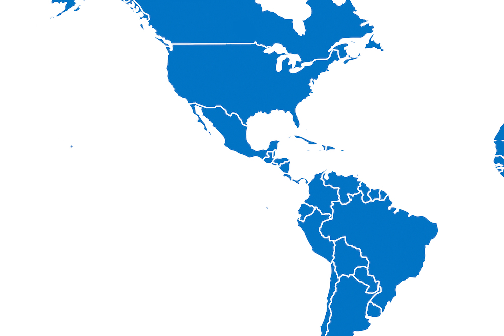 Map view of North and South America