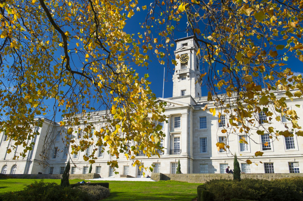 Trent Building behind some autumn leaves