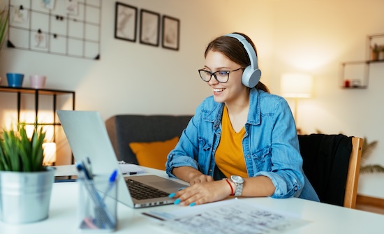 Student working on a laptop