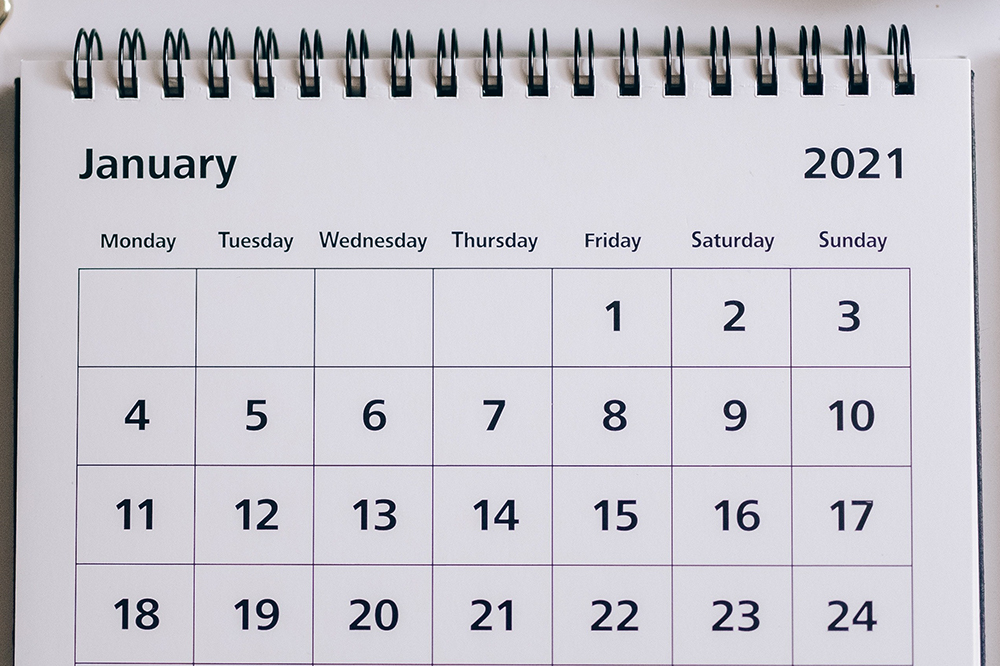 Calendar page showing January 2021