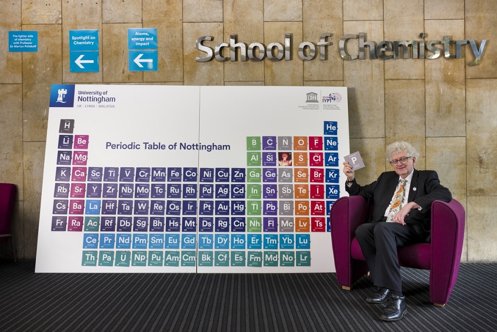Professor Sir Martyn Poliakoff with Nottingham's Periodic Table
