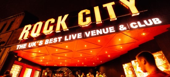 Front sign of the Rock City live music venue in Nottingham